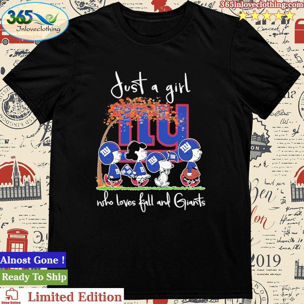 Official just A Girl Who Love Fall And New York Giants Peanuts Snoopy Tshirt