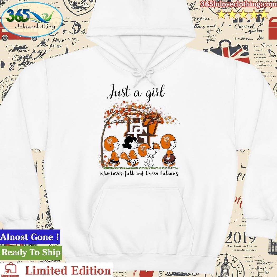 Just A Woman Who Loves Fall And Bowling Green Falcons Peanuts Cartoon T- Shirt, hoodie, sweater, long sleeve and tank top