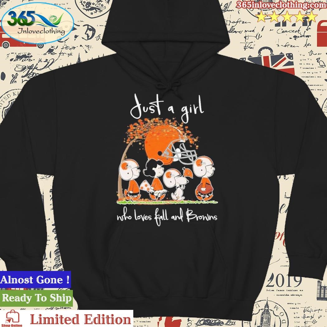 Official peanuts Just A Girl Who Loves Fall And Cleveland Browns Shirt,  hoodie, sweater, long sleeve and tank top