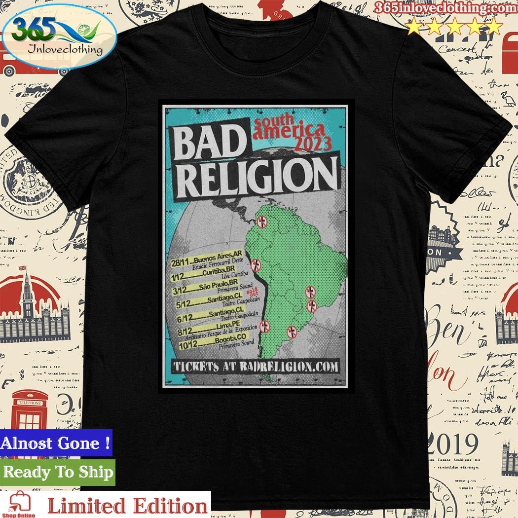 Official bad Religion 2023 South America Tour Poster Shirt