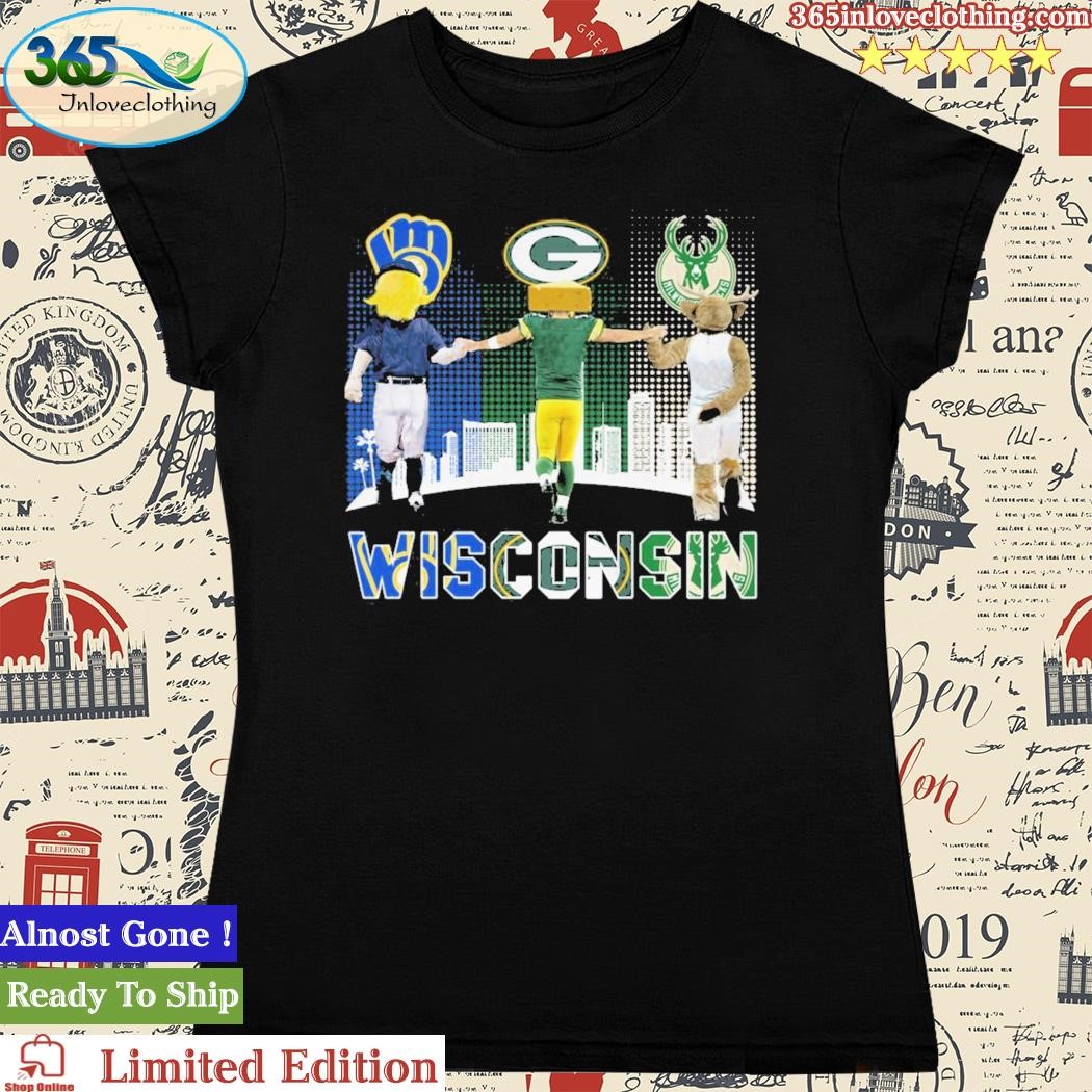 Wisconsin city skyline Milwaukee Brewers Green Bay Packers and Milwaukee  Bucks mascots shirt, hoodie, sweater, long sleeve and tank top