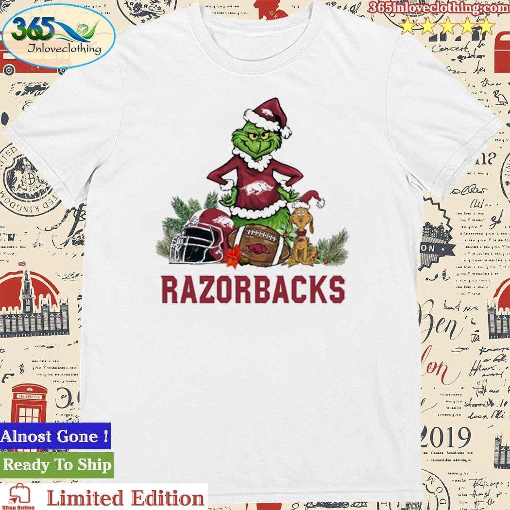 Official Arkansas Razorbacks Funny Grinch And Dog Christmas Shirt