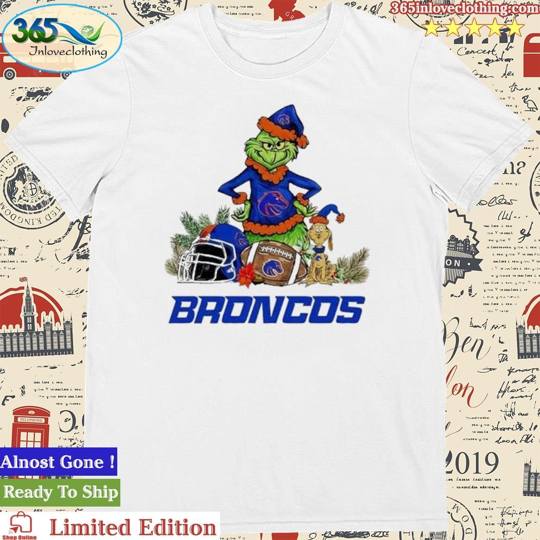 Official Boise State Broncos Funny Grinch And Dog Christmas Shirt