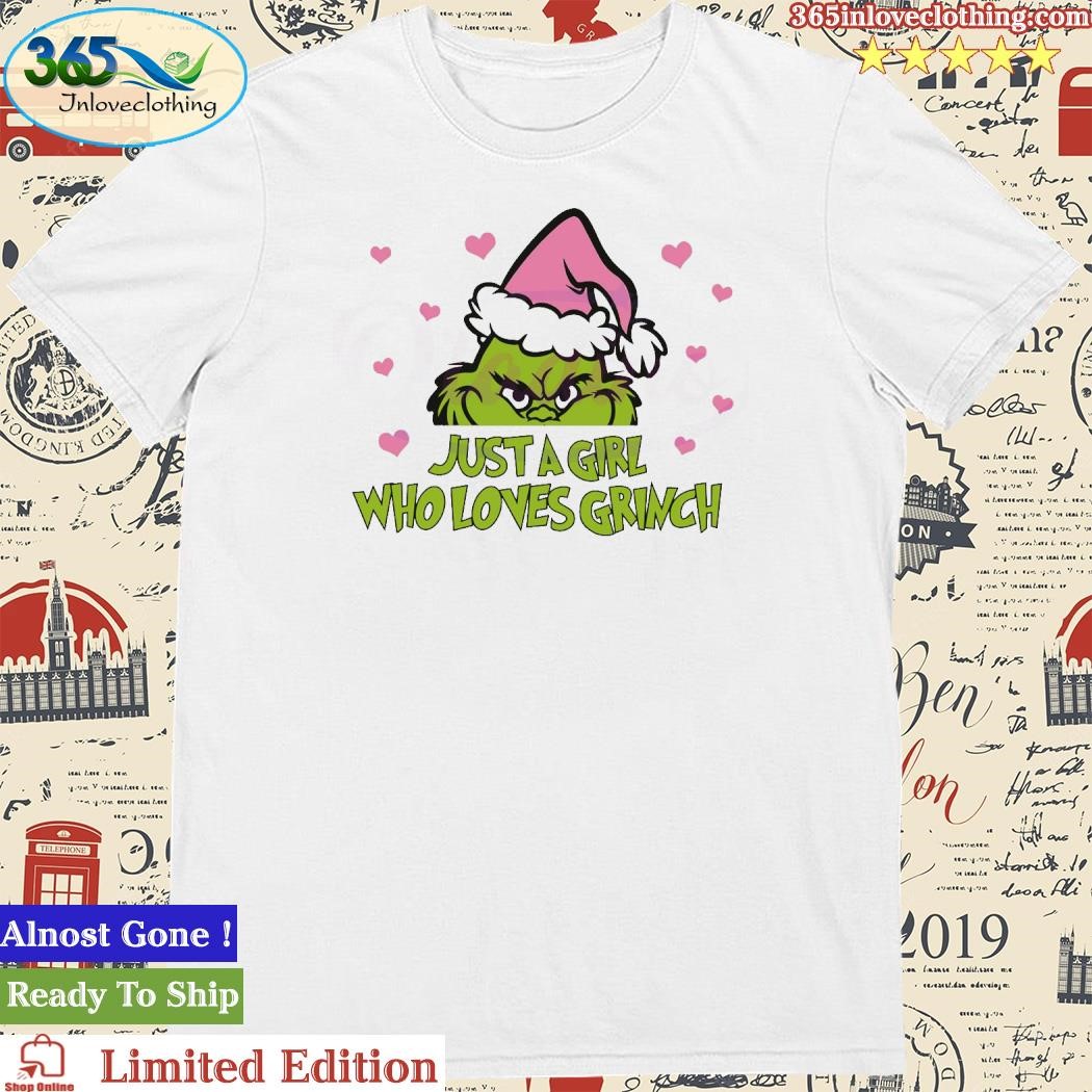 Official Just A Girl Who Loves Grinch Pink Santa Hat Shirt