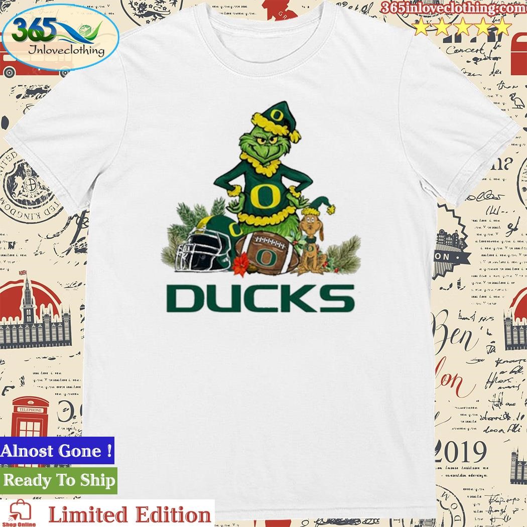 Official Oregon Ducks Funny Grinch And Dog Christmas Shirt