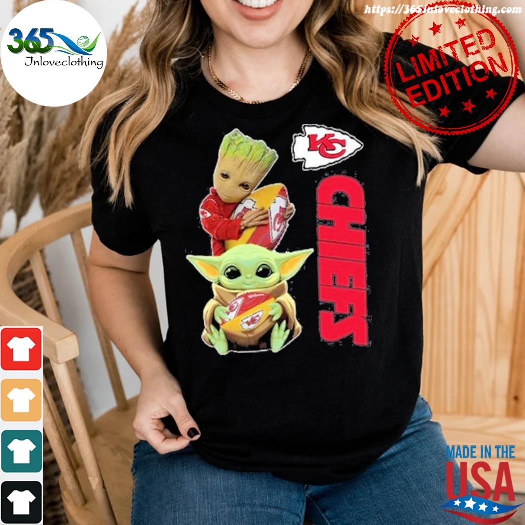 Official Baby Yoda And Baby Groot Hug Rugby Kansas City Chiefs 2023 T-shirt  - Shibtee Clothing