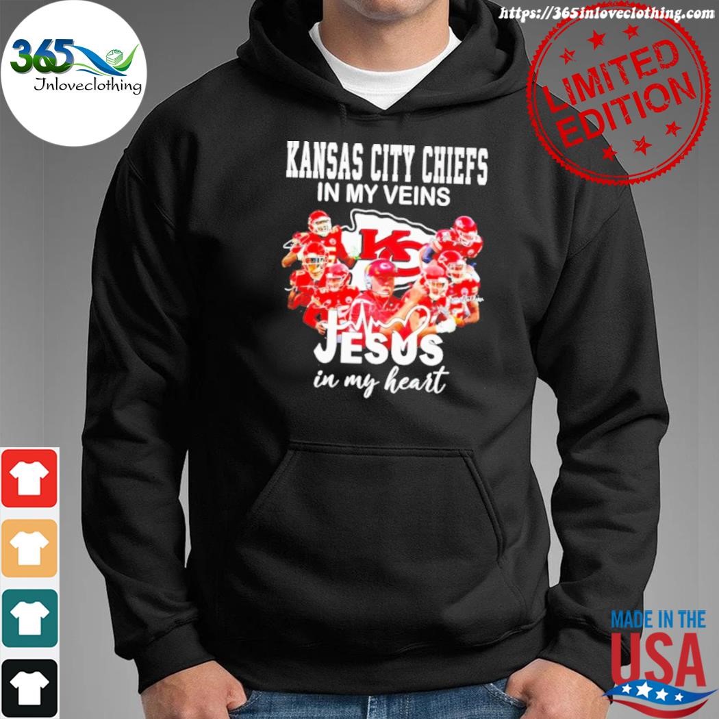 Best Kansas City Chiefs in my veins Jesus in my heart shirt, hoodie,  sweater, long sleeve and tank top