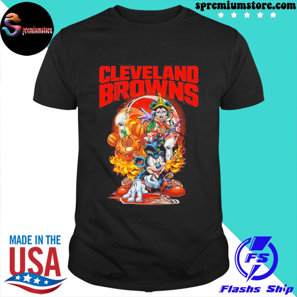 Mickey Mouse Pumpkin Halloween Vince Lombardi Trophy Cleveland Browns T- Shirt - TeeNavi