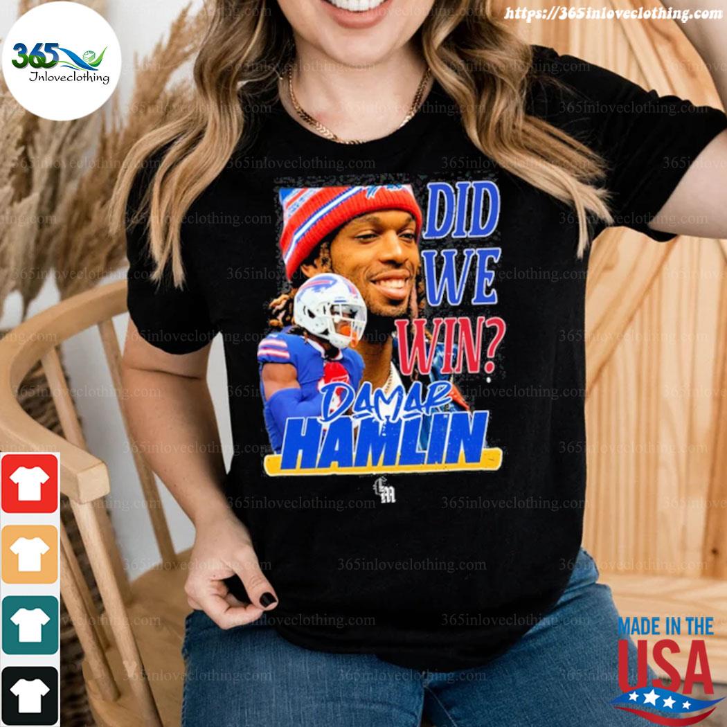 Damar Hamlin debuts 'Did We Win?' t-shirts after Bills win