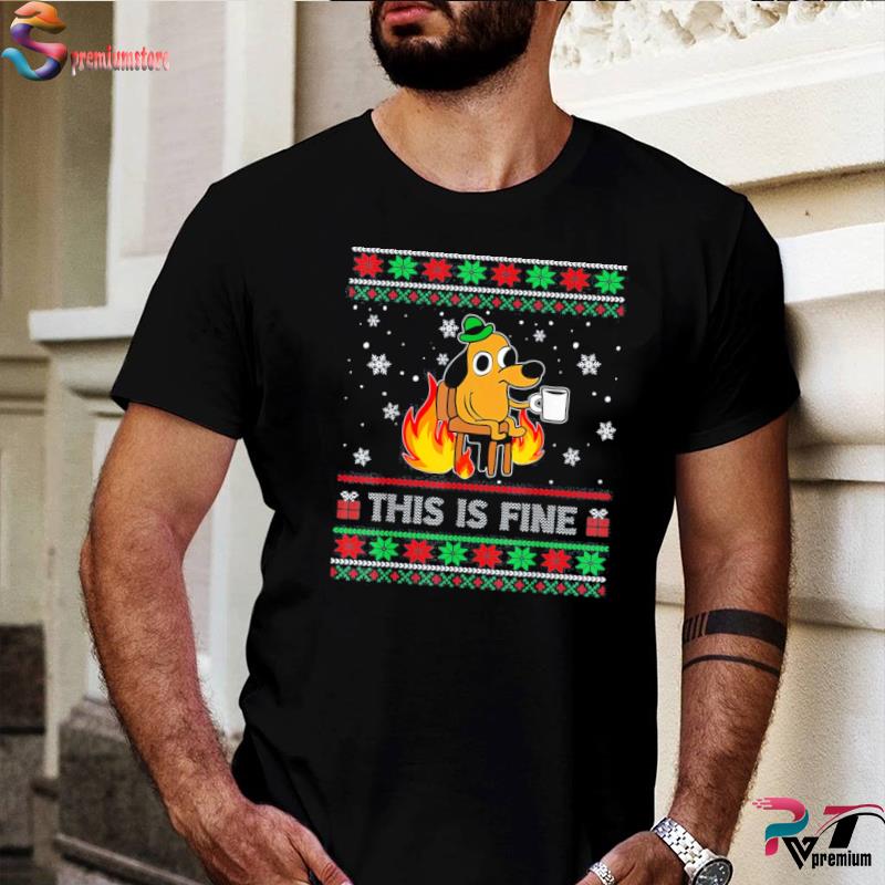 This is fine dog meme Christmas sweatshirt 